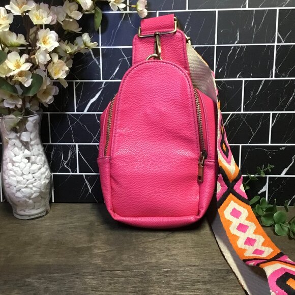 Pink Faux Leather Crossbody Sling Bag with Guitar Strap 💕🎸 - Picture 1 of 4